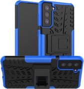 Voor Samsung Galaxy S21 + 5G bandtextuur schokbestendig TPU + pc beschermhoes met houder (blauw)