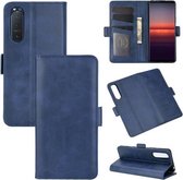 Voor Sony Xperia 5 II Dubbelzijdige magnetische gesp Horizontale flip lederen tas met houder & kaartsleuven en portemonnee (donkerblauw)