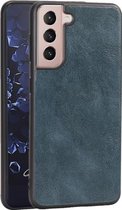 Voor Samsung Galaxy S21 5G Crazy Horse Textured Calfskin PU + PC + TPU Case (blauw)