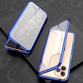 Voor iPhone 11 Pro Max Ultra Slim Dubbelzijdig Magnetische Adsorptie Hoekig Frame Gehard Glas Magneet Flip Case (Blauw)