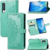 Voor Fujitsu Arrows NX9 F-52A Mandala Bloem Reliëf Horizontale Flip Lederen Case met Houder & Drie Kaartsleuven & Portemonnee & Lanyard (Groen)