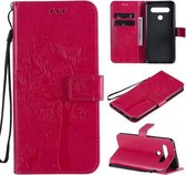 Voor LG K61 Boom & Kat Reliëfpatroon Horizontale Flip Leren Case met Houder & Kaartsleuven & Portemonnee & Lanyard (Rose Rood)