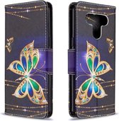 Voor LG K51 Gekleurde tekening patroon Horizontale flip lederen tas met houder & kaartsleuven & portemonnee (grote vlinder)