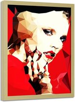 Foto in frame ,  Vrouw in rood ,70x100cm , rood beige , wanddecoratie