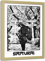 Foto in frame , Zwarte Samurai  ,70x100cm , zwart wit , wanddecoratie