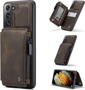 caseme - Hoesje geschikt voor Samsung Galaxy S21 Plus - back cover - met rfid pasjeshouder - donker bruin