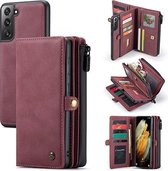 CaseMe - Samsung Galaxy S21 Plus Hoesje - Back Cover en Wallet Book Case - Multifunctioneel - Rood