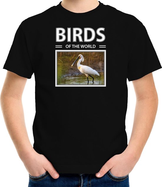 Dieren foto t-shirt Lepelaar vogel - zwart - kinderen - birds of the world - cadeau shirt vogel liefhebber - kinderkleding / kleding 146/152