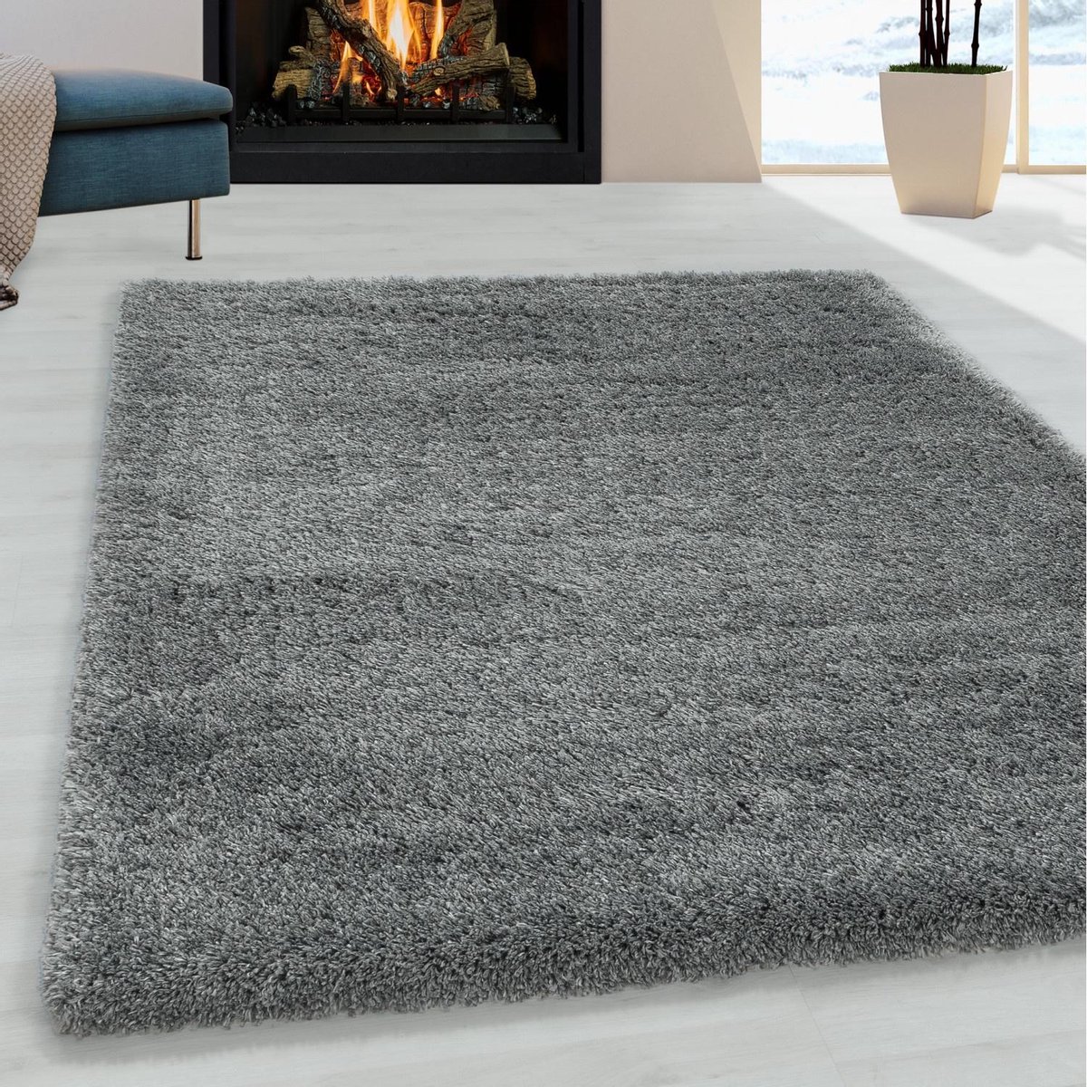 flycarpets Luna Vloerkleed - 160x230cm - Lichtgrijs - Hoogpolig