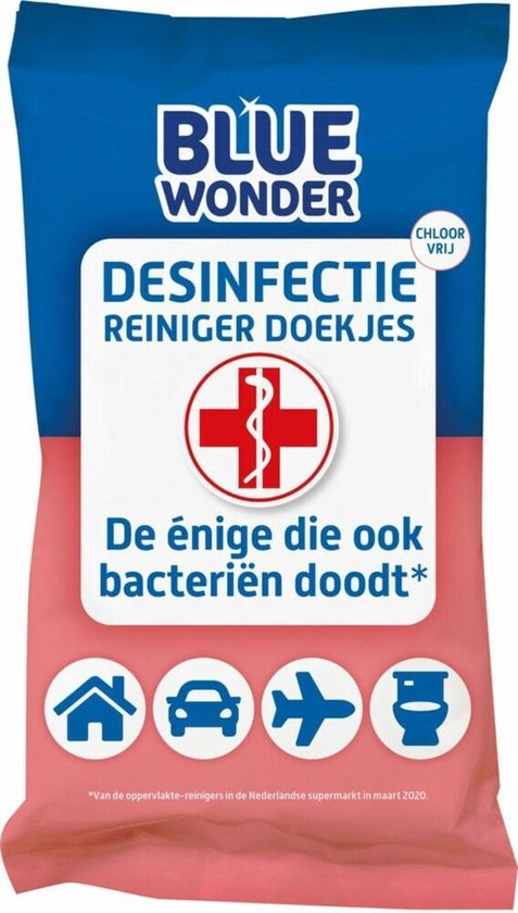 Blue Wonder Desinfectie Reiniger Doekjes - Handig Voor Onderweg - 1 x 20 doekjes