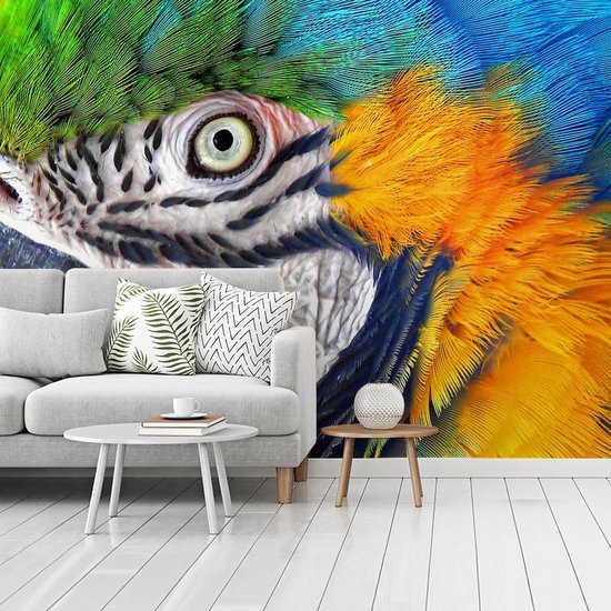 Behang - Fotobehang Close-up van een kleurrijke papegaai - Breedte 400 x hoogte cm | bol.com