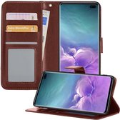 Hoesje Geschikt voor Samsung S10 Hoesje Book Case Hoes Wallet Cover - Hoes Geschikt voor Samsung Galaxy S10 Hoesje Bookcase Hoes - Bruin