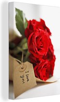 Canvas Schilderij Rode rozen op een witte achtergrond voor valentijn - 60x90 cm - Wanddecoratie