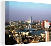 Canvas Schilderij Luchtfoto van de Erasmusbrug in Rotterdam - 120x90 cm - Wanddecoratie