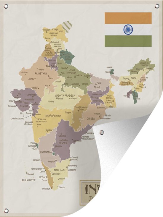 Tuin Decoratie Tekening Van Een Kaart Van India En Haar Provincies 30x40 Cm 0169