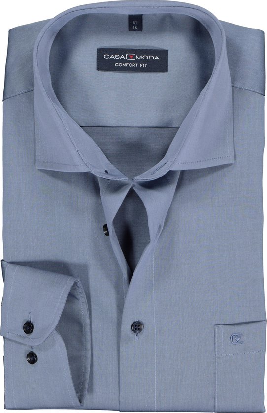 CASA MODA comfort fit overhemd - blauw twill - Strijkvrij - Boordmaat: 44