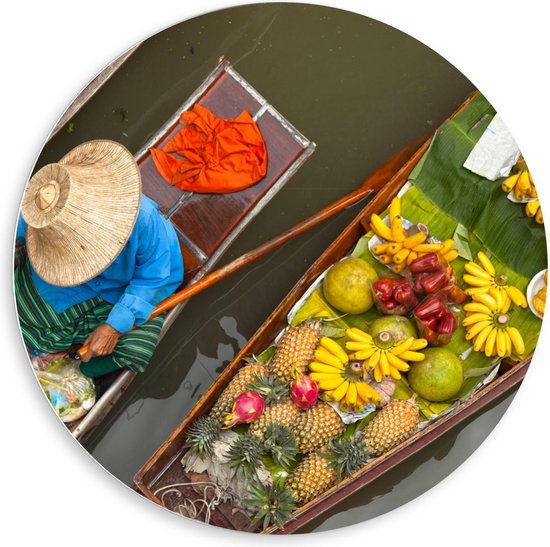 Forex Wandcirkel - Kano's met Fruit in Vietnam  - 80x80cm Foto op Wandcirkel (met ophangsysteem)