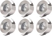 LED Veranda Spot Verlichting 6 Pack - Mony - Inbouw Rond 1W - Natuurlijk Wit 4200K - Mat Chroom Aluminium - Ø33mm