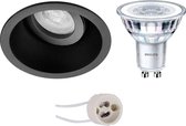 PHILIPS - LED Spot Set - CorePro 830 36D - Primux Zano Pro - GU10 Fitting - Dimbaar - Inbouw Rond - Mat Zwart - 5W - Warm Wit 3000K - Kantelbaar - Ø93mm