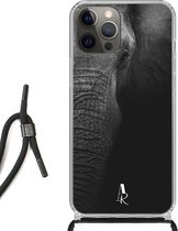 iPhone 12 Pro Max hoesje met koord - Elephant Black and White