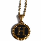 Aramat jewels -ketting-letter h- chirurgisch staal - zwart - goudkleurig-45cm - dames- rond