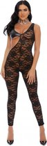 Seeing Double Lace Faux Leather Jumpsuit - Black