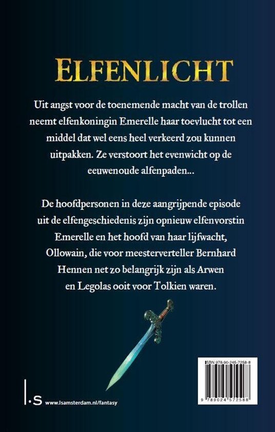 Achterkant van het boek 'Elfenlicht' met een beschrijving van het verhaal.