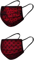 Pussy Deluxe Masker -One size- Red Lace 2 Pack Mondkapje Rood/Zwart