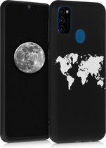 kwmobile telefoonhoesje compatibel met Samsung Galaxy M30s - Hoesje voor smartphone in wit / zwart - Wereldkaart design
