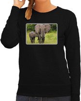 Dieren sweater olifanten foto - zwart - dames - Afrikaanse dieren/ olifant cadeau trui - kleding / sweat shirt L