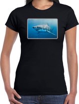 Dieren shirt met haaien foto - zwart - voor dames - natuur / haai cadeau t-shirt / kleding XS