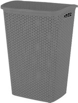 Wasmand rotan met deksel grijs 55 liter - Kunststof geweven wasmanden