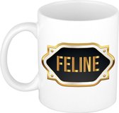 Feline naam cadeau mok / beker met gouden embleem - kado verjaardag/ moeder/ pensioen/ geslaagd/ bedankt