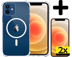 Hoesje Geschikt voor iPhone 12 Mini Hoesje Geschikt voor Magsafe Siliconen Shock Proof Case Met 2x Screenprotector - Transparant