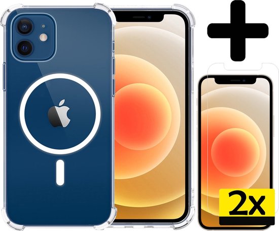 Hoesje Geschikt voor iPhone 12 Mini Hoesje Geschikt voor Magsafe Siliconen Shock Proof Case Met 2x Screenprotector - Transparant
