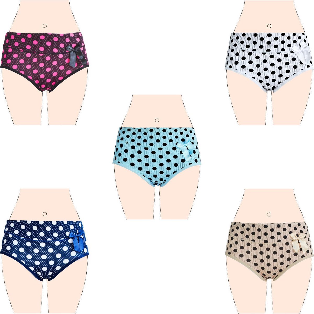 Fine Woman - Dames Katoenen Slip Bolletjes 5-pack - Maat XL