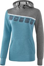 Erima Teamline 5-C Sweatshirt met Capuchon Dames Oriental Blue Melange-Grijs Melange-Wit Maat 36