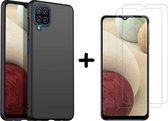 Screenprotector Geschikt voor Samsung Galaxy A12 siliconen cover - Galaxy A12 TPU Back case Zwart met Galaxy A12 met Screenprotector 2 stuks