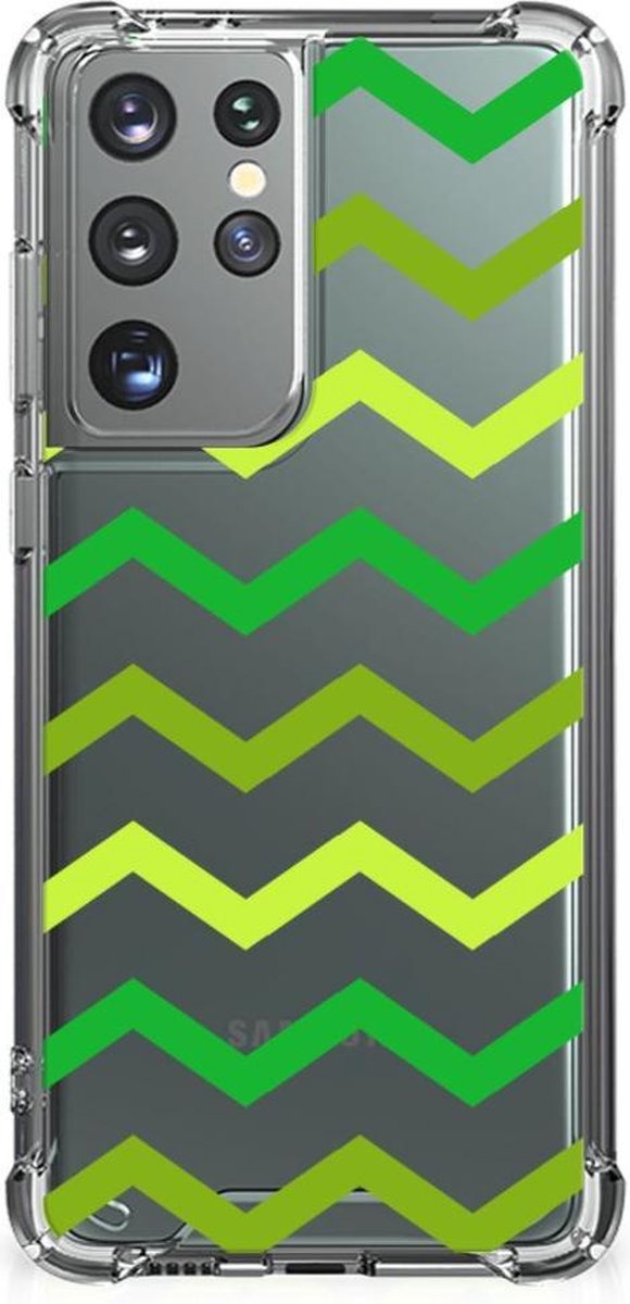 Samsung Galaxy S21 Ultra Doorzichtige Silicone Hoesje Zigzag Groen