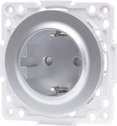 Wandcontactdoos - Aigi Jura - Inbouw - Rond - Kunststof - 1-voudig Enkel Stopcontact - Randaarde - Kinderbeveiliging - Zilver - BES LED