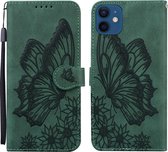 Retro Skin Feel Butterflies Embossing Horizontale lederen flip-hoes met houder & kaartsleuven en portemonnee voor iPhone 12/12 Pro (groen)