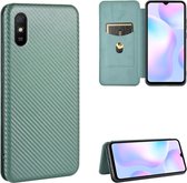 Voor Geschikt voor Xiaomi Redmi 9A Carbon Fiber Texture Magnetische Horizontale Flip TPU + PC + PU Leather Case met Card Slot (Groen)