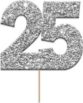 Witbaard Caketopper '25' Glitter 4 Cm Karton Zilver 12 Stuks
