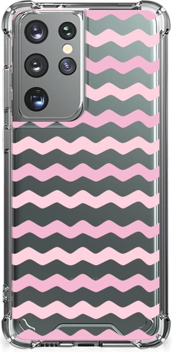 Samsung Galaxy S21 Ultra Doorzichtige Silicone Hoesje Waves Roze
