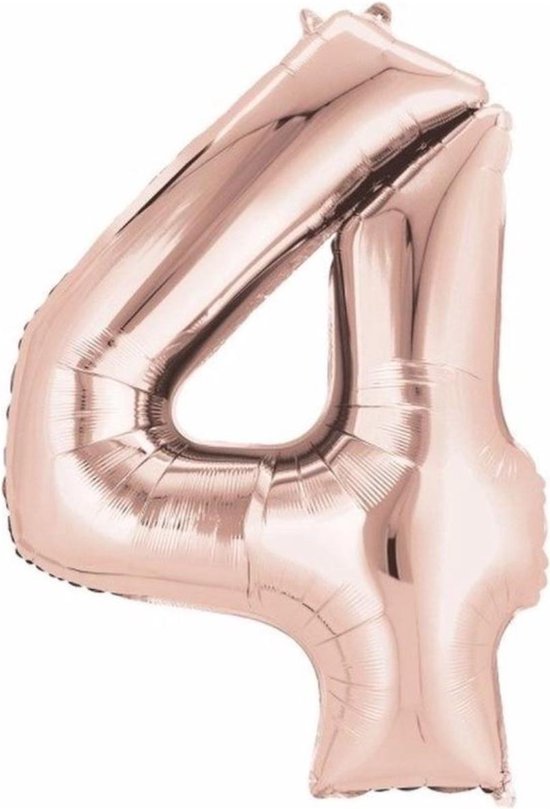 Ballon numéro 4 ans or rose 36cm décoration de fête d'anniversaire avec paille