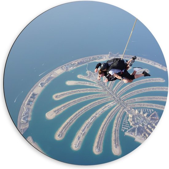Dibond Wandcirkel - De Palm van Dubai - 60x60cm Foto op Aluminium Wandcirkel (met ophangsysteem)