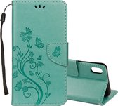 Reliëf vlinderpatroon horizontaal flip lederen tas met kaartsleuf & houder & portemonnee & draagriem voor iPhone XR (groen)