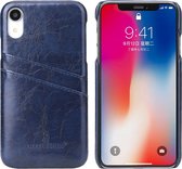 Fierre Shann Retro Oil Wax Texture PU lederen tas voor iPhone XR, met kaartsleuven (blauw)