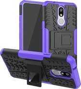 Schokbestendige PC + TPU-bandenpatroonbehuizing voor LG K40, met houder (paars)