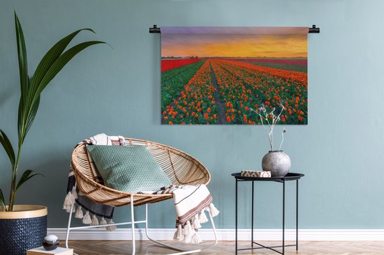 Tapisserie murale Paysages Pays- Nederland - Champs de tulipes en Holland méridionale Tapisserie murale coton 90x60 cm - Tapisserie murale avec photo